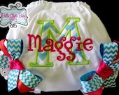 Chevron Diaper Covers Bloomers for baby girls toddler- Initial applique Custom Order- Fuschia, lime, turquoise, tangerine Polka Dot Bows