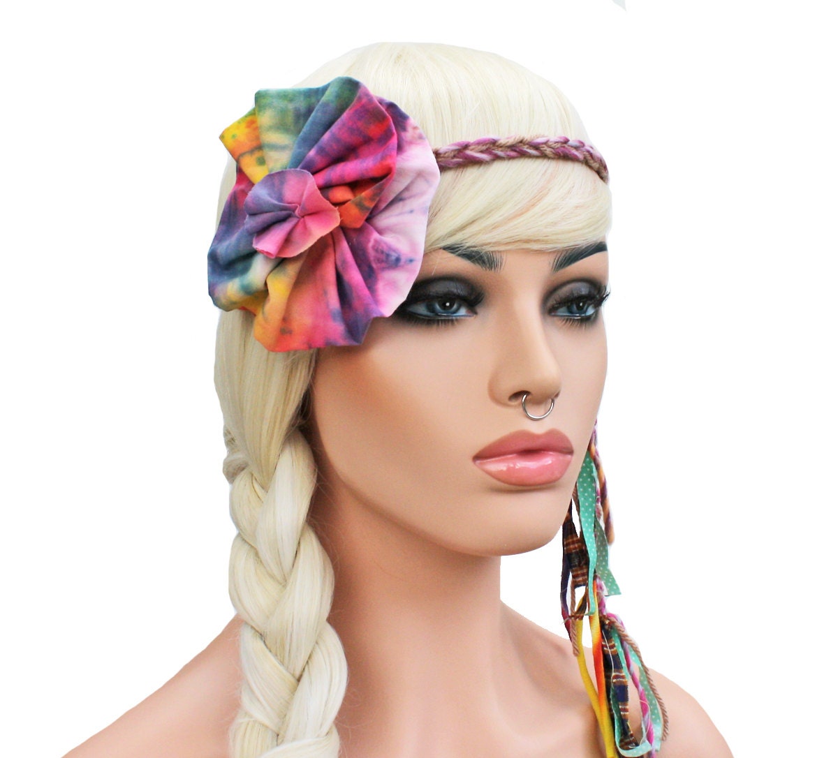 Flower Hippie Headband- Tie Dye Ruffle Flower