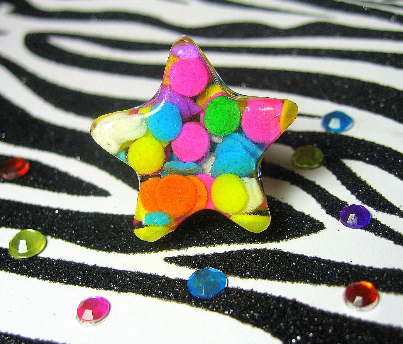 Confetti Sprinkles Ring - Resin Star, Candy Jewelry - Kawaii Kitsch - Real Sprinkles