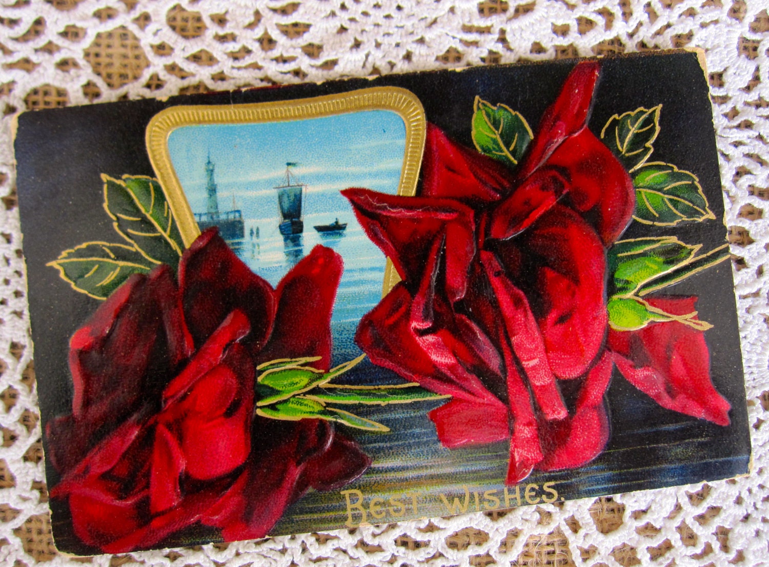 Vintage Postcard, Antique Postcard, Rose, Red, Flower, Floral, Embossed, paper ephemera