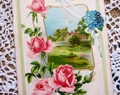 Vintage Postcard, Antique Postcard, Pink, Rose, Blue, Flower, Floral, Embossed, paper ephemera