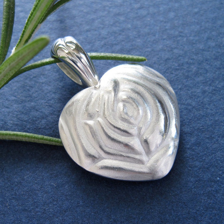 Sterling Silver Memorial Locket, Heart Urn Locket, Rose Remembrance Jewelry - FULSOME ROSE Pendant