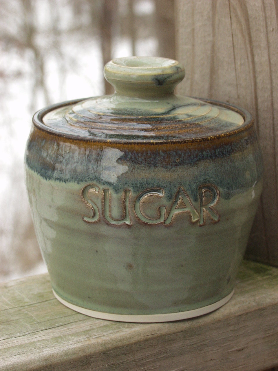 Lidded Sugar Jar Mossy Lemongrass