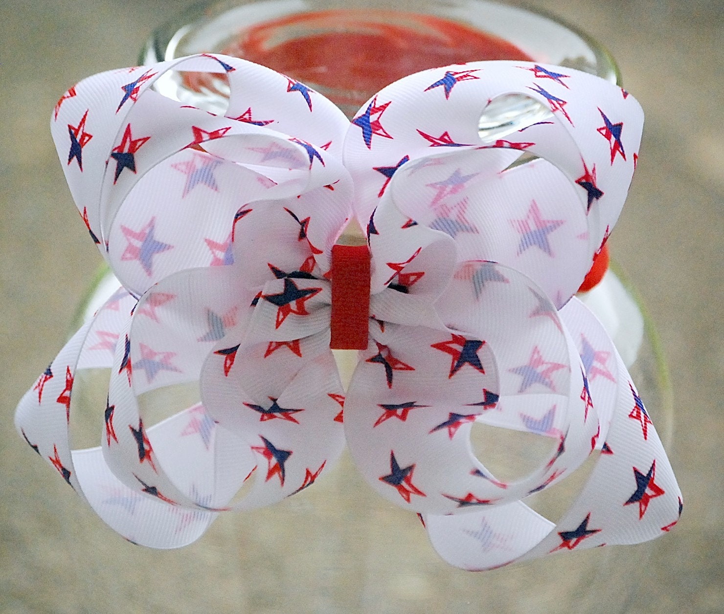 boutique double layered BIG STARS and STRIPES hair bow on a headband