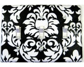 Triple Toggle Light Switch Cover Black and White Damask Modern Home Decor Switchplate Lightswitch