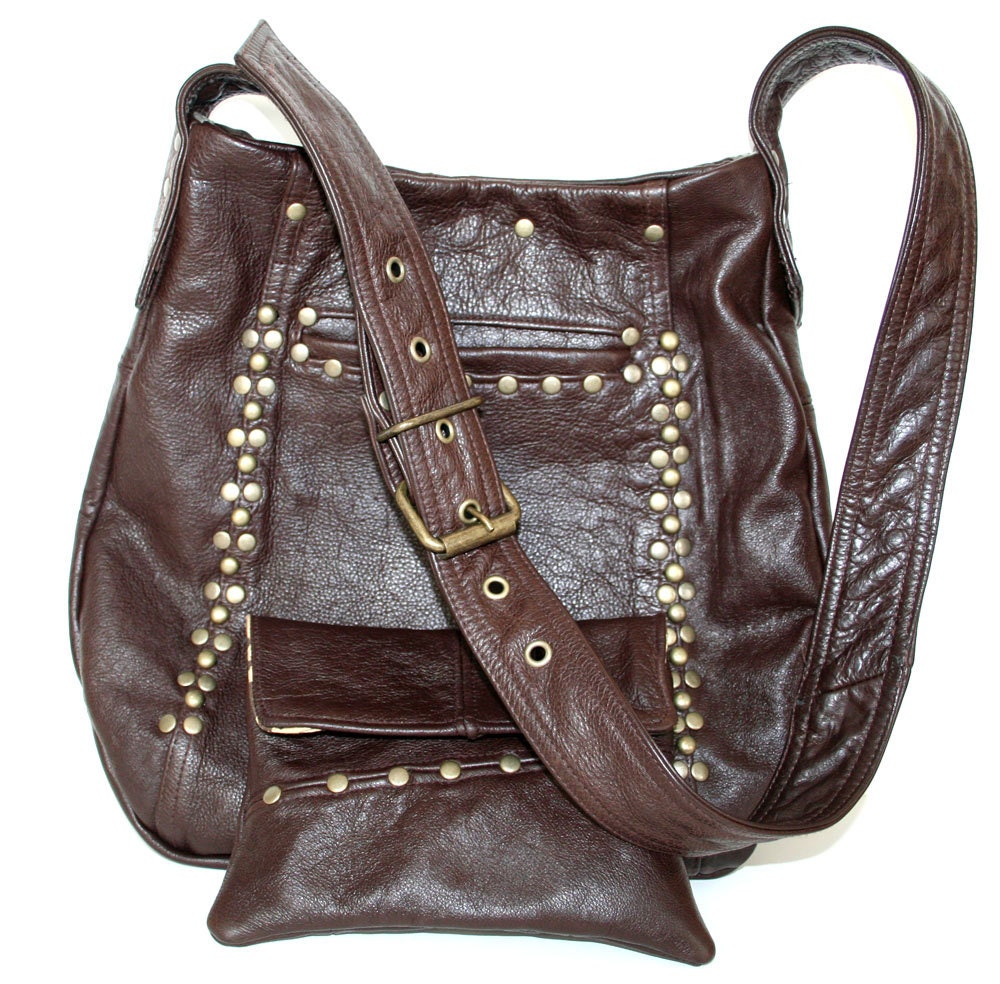 ON SALE OOAK Brown Repurposed Leather Shoulder Bag by rookierags