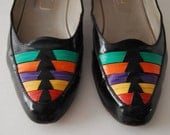 vintage 1980s / woven / Bally / flats / midi heel / black flats / patent leather / size 9