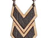 Double Chevron Bamboo Necklace inlaid with grey leather