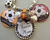 Soccer Mom Necklace PERSONALIZED sports jewelry inTeam Colors - Team Numbers, Soccer ball charm
