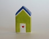 Little Clay House ceramic pottery miniature the little red door green blue collectible terrarium decor