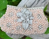 Blush pearl and rose clutch -- ready to ship