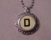 Typewriter key jewelry Necklace - CREAM  LETTER D  - Cash Register Key Necklace Initial Necklace D