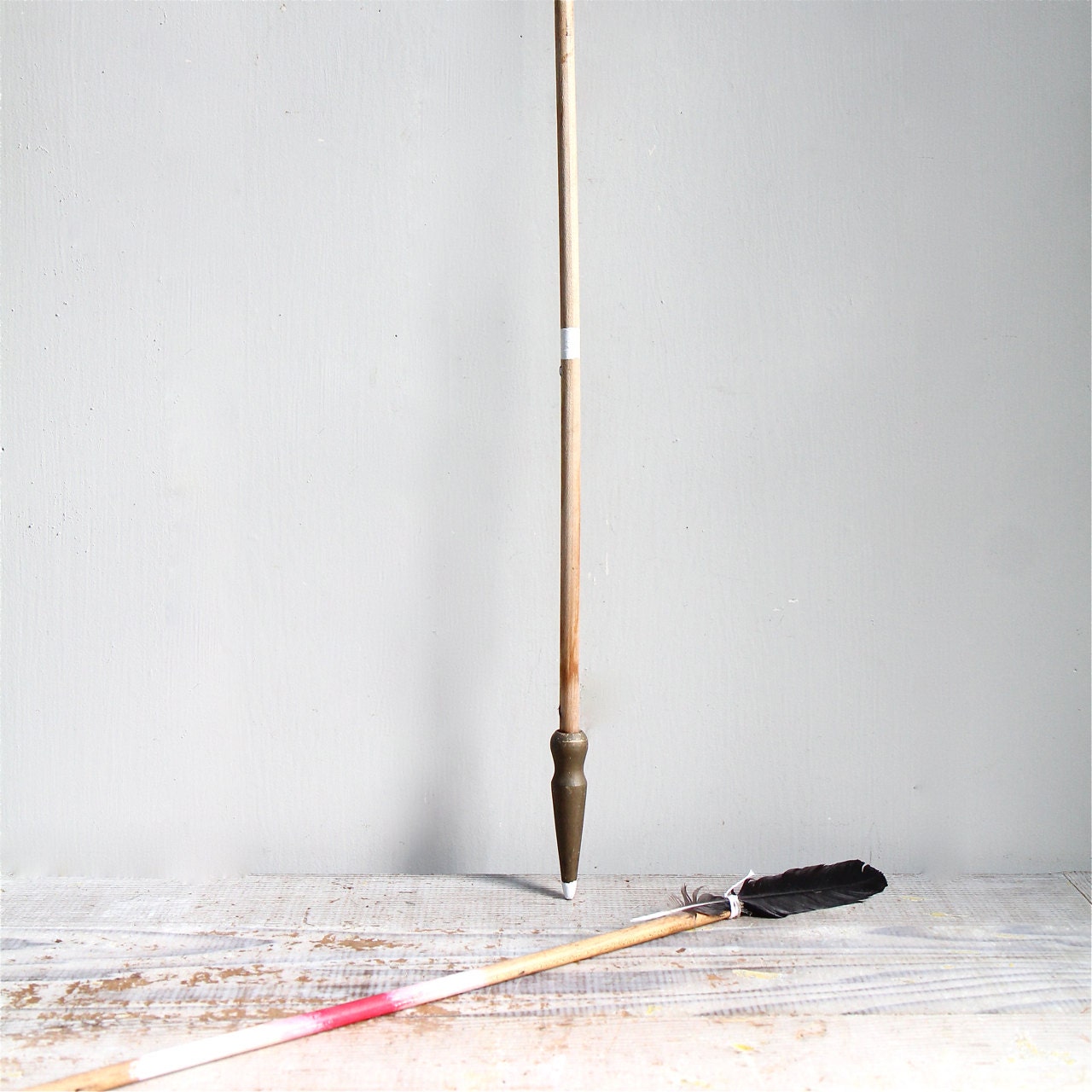 Large Handmade Wooden Arrow / Feather Arrow, Striped, Archery, Modern Folk