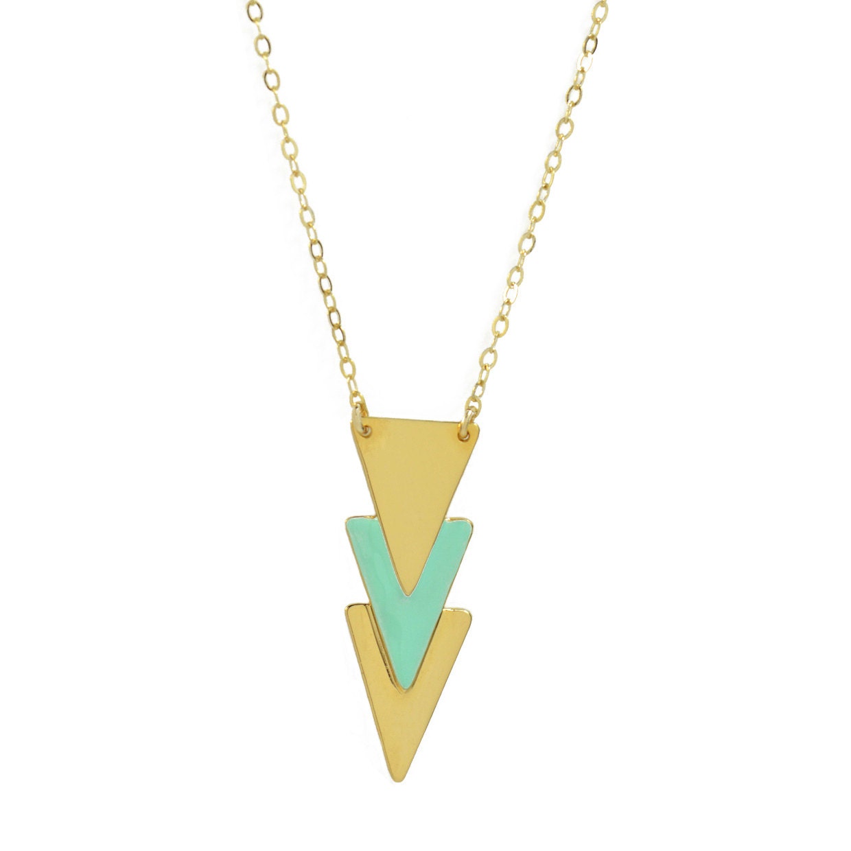Triangle necklace - arrow - mint - gold