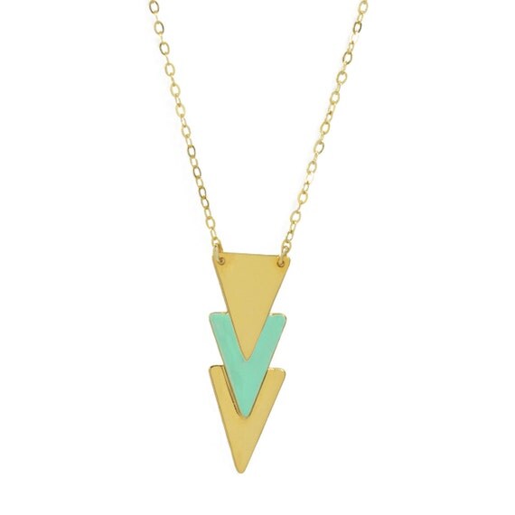 Triangle necklace - arrow - mint - gold