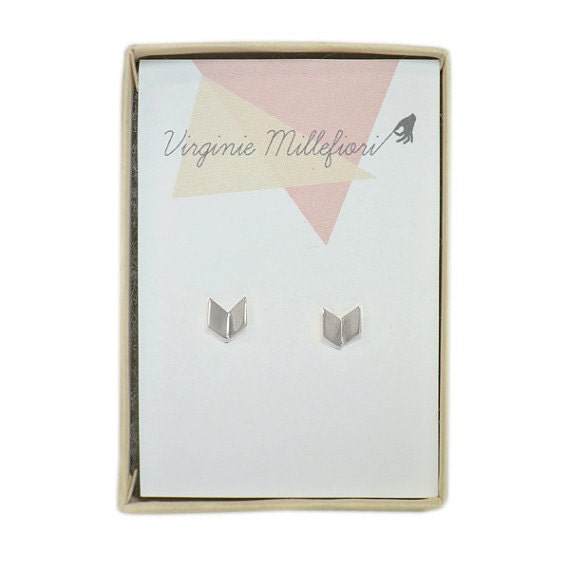 Arrow earrings, folded silver studs, chevron ear studs