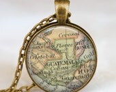 Guatemala vintage map necklace, Guatemala  map souvenir , guatemala  jewelry pendant