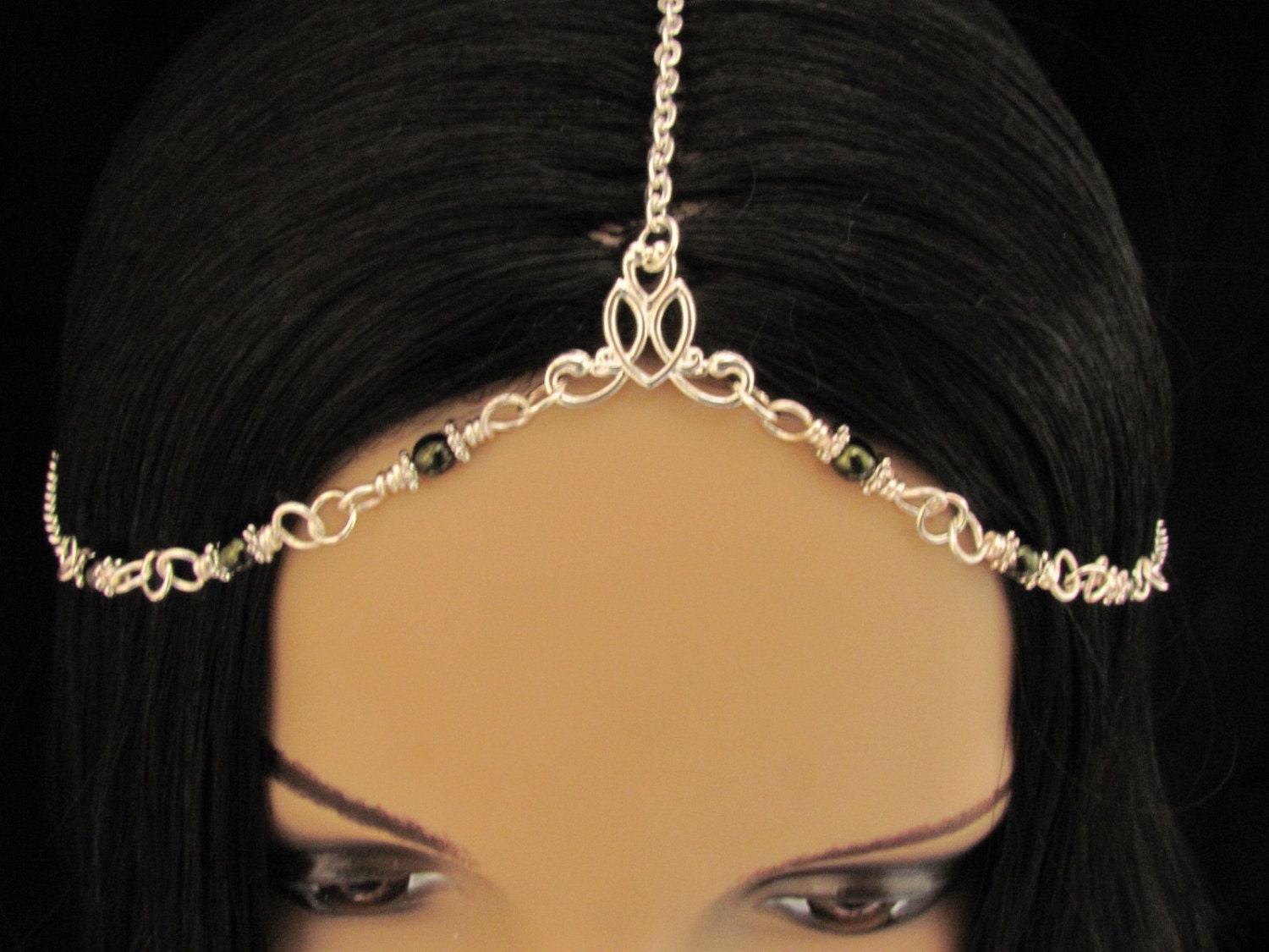 Head Chain Dark Olive Green Pearl Headdress Circlet Headpiece headchain head piece hair chain