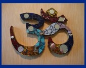 Mosaic Om Aum Symbol Mosaic with Round Mirrors and Multicolored Glass