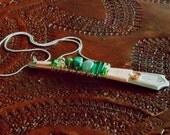 Recycled Antique Silver Spoon Necklace: Bright Green