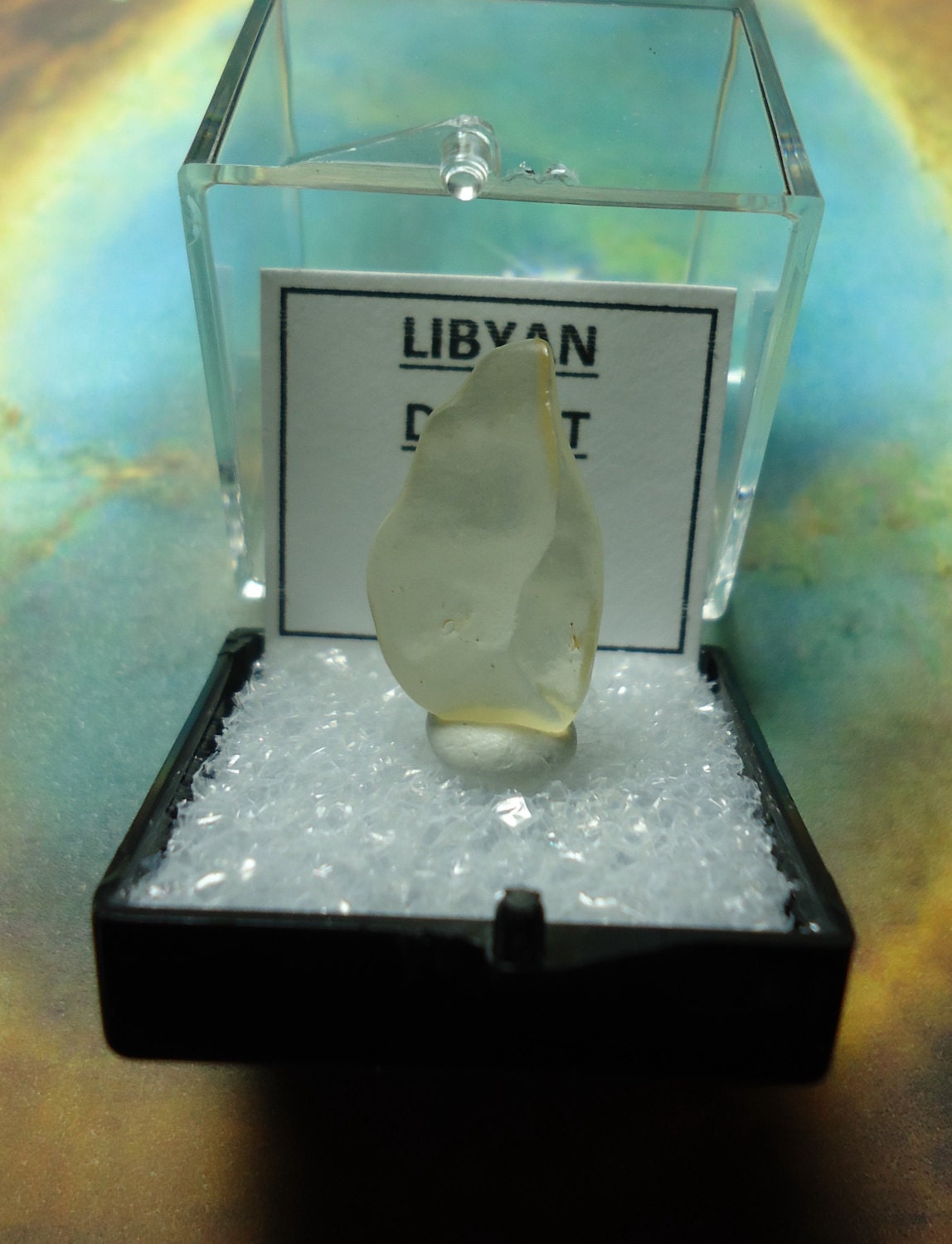LIBYAN DESERT GLASS Natural Gold Tektite Meteorite Impact Glass Ancient Tool In Perky Mineral Specimen Box From Egypt