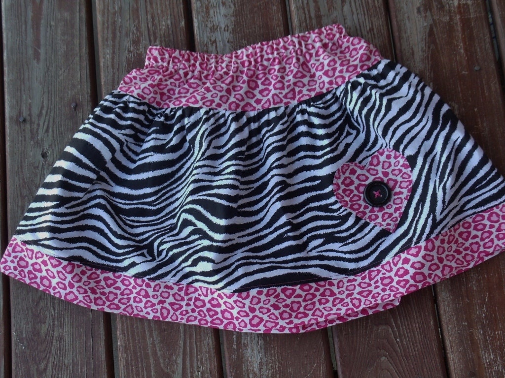 Valentines Day "LOVE WILD" collection  Girls skirt size  4 - 5 - 6 - 7 - 8 with zebra / cheetah / damask / dots