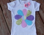Girls Flower  tee from the Spring  "EASTER BASKET" collection  made to order in  sizes  6 - 9 - 12 -18 -24 mth -2 -3 -4 -5 - 6 - 7 - 8 - 10