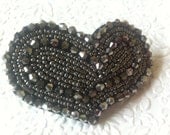 One gray heart rhinestone embellished beaded barrette ponytail holder - gatsby twenties inspired hair accessory all hair types