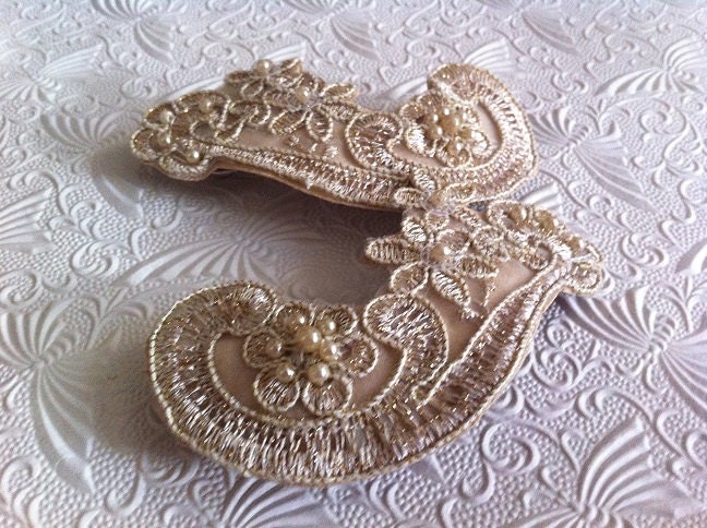 One ivory pearl and lace paisley barrette ponytail holder -  hair accessory all hair types occasions holiday wedding party