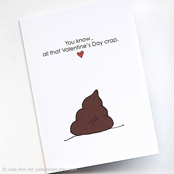 Funny Valentines Day Card. Anti-Valentines Day Card. Single Awareness Card. Brown, Red. White.