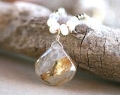 Rutilated Quartz Pendant with Small White Freshwater Pearls Opals and Crystals Hand Knotted Silk Cord Necklace 16 Inches