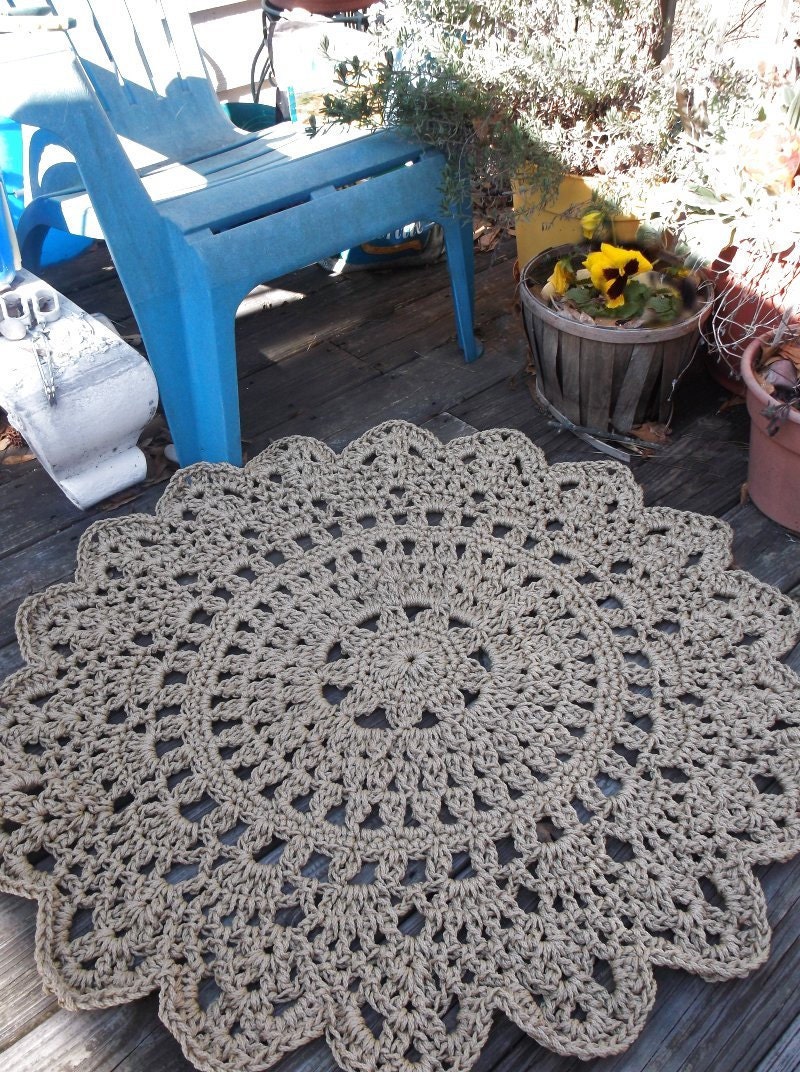 Jute Light Brown Patio Porch Cord Crochet Rug in 35" Round Pineapple Pattern READY TO SHIP