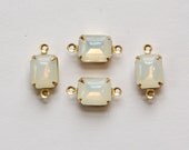 Vintage White Opal Stones 2 Loop Brass Setting 10mm x 8mm squ003AA2