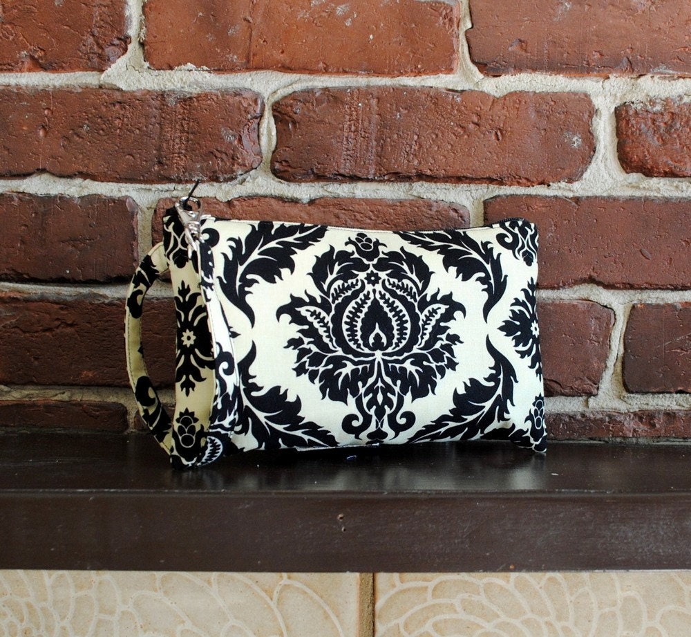 BUY 3, GET 1 FREE - Square Wristlet  Zipper Pouch - Damask in Cavern