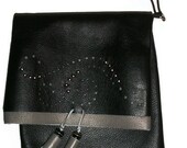 Black and Grey Leather Fold Over wristlet Clutch
