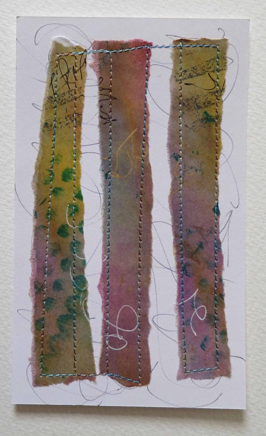 Collage, Original, OOAK Colour Study, Collage with Stitch, Textile Art, Fibre Art, Paper, Unique,
