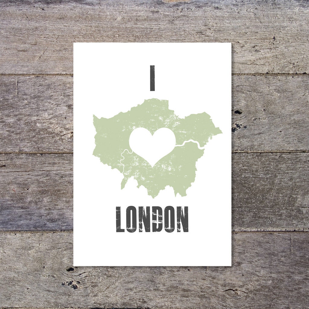 I Love LONDON - love heart UK typographic map print