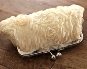 Ivory Rosette Clutch with Nickel Frame