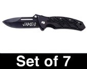 Set of 7 Custom Personalized Engraved Black Ops Pocket Maiden Knives, wedding, groomsmen, special occasion gift