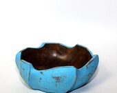 Small Wood Bowl Distressed Turquoise Blue Shabby Chic