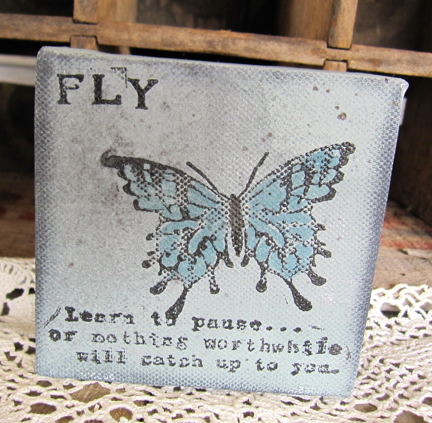 Collage, Mini, Butterfly, Gray, Grey, Rustic, Mixed Media