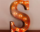 Vintage Marquee Light Rusted Home Decor 24 Inch Letter S - FREE SHIPPING
