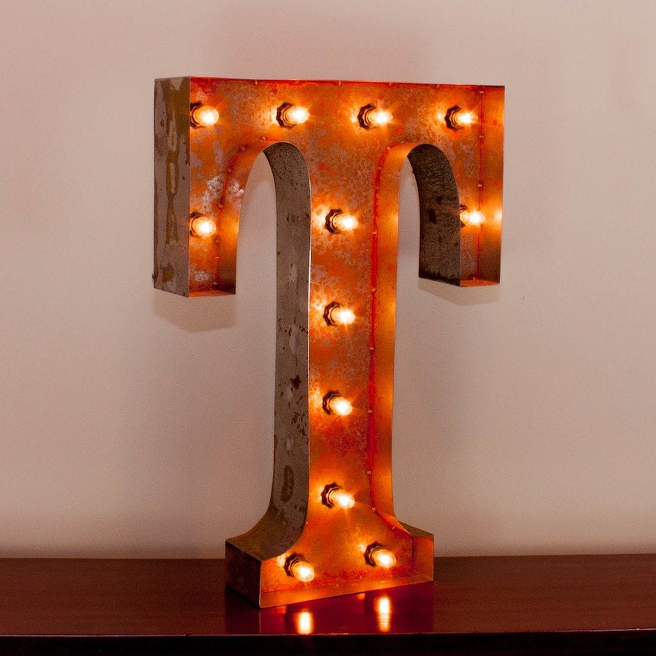 Vintage Marquee Light Rusted Home Decor 24 Inch Letter T - FREE SHIPPING