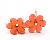Melon Orange Flower Bead Earrings Handmade Lampwork Glass Sterling Silver Made to Order