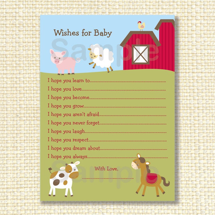 Farm Animal Barnyard Printable Wishes for Baby Advice Cards INSTANT DOWNLOAD