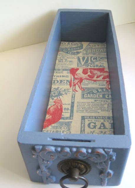 Cornflower Blue Vintage Shabby Chic Sewing Drawer Storage Box Fabric Lined