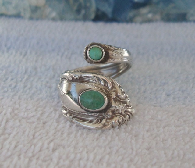 Vintage 2 Turquoise King Richard Towle Sterling Spoon Ring dmfsparkles