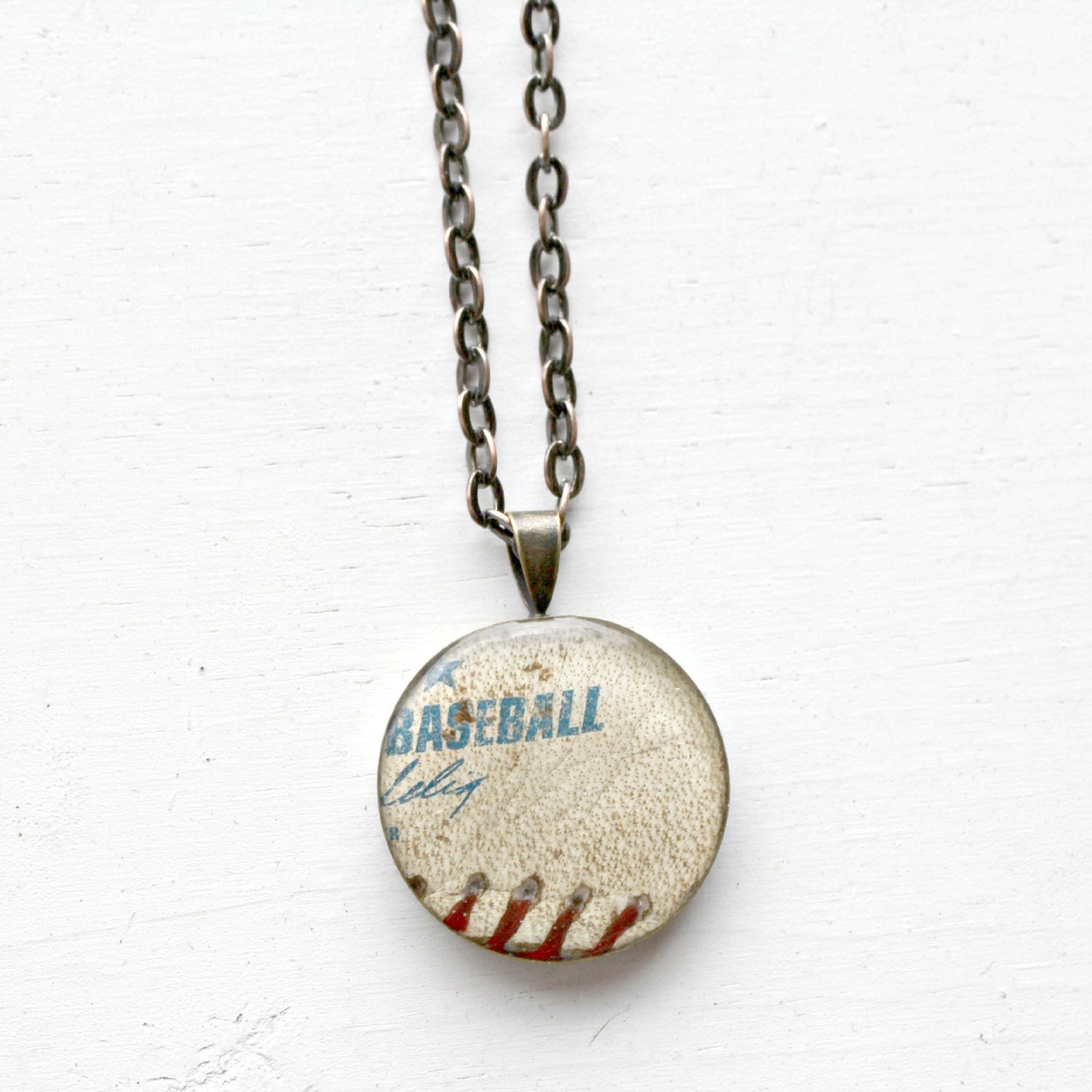 Baseball Necklace MLB Official Game Used Stitches with 24 inch Copper Chain and Gift Box Included