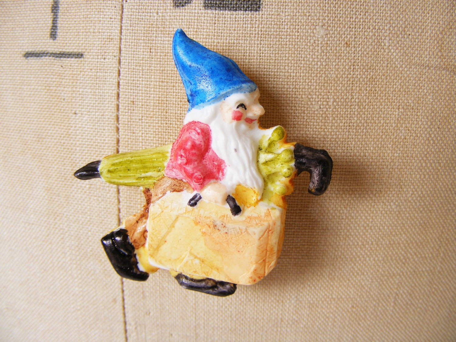 Handmade Gnome vintage inspired BROOCH .. Hand-painted - ooak