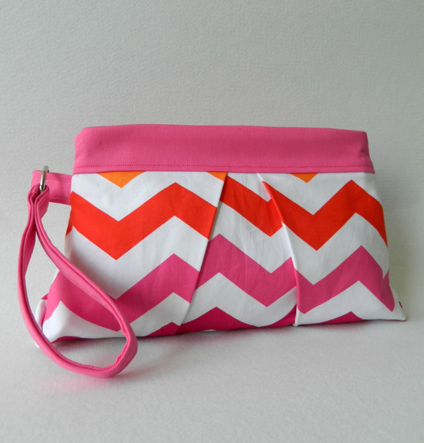 Pink and Orange Chevron Wristlet Clutch